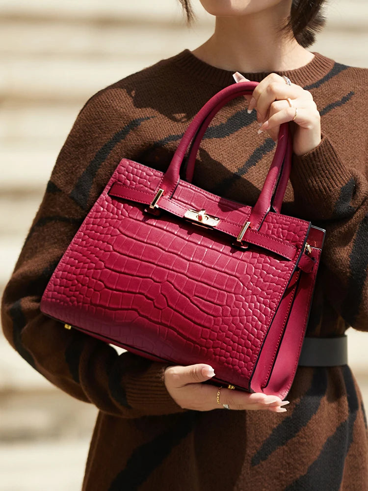 Luxury real leather work bag with top handles